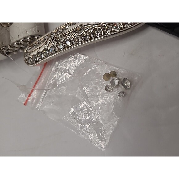 Genuine Leather Belt White Silver Buckle Studded Mirror Style Western Rock Retro main image 7